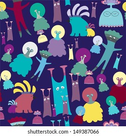 Seamless pattern with funny cartoon aliens