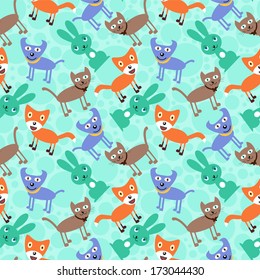 Seamless pattern with funny cartoon animals