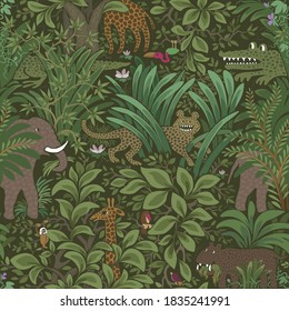 Seamless pattern with funny cartoon animals