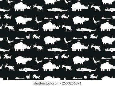 Seamless pattern with funny cartoon animals