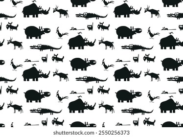 Seamless pattern with funny cartoon animals