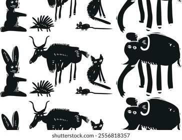 Seamless pattern with funny cartoon animals