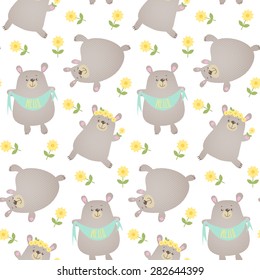 Seamless pattern  with funny cartoon bears.  Vector illustration.