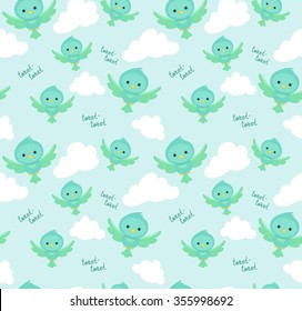 Seamless pattern with funny cartoon birds. Endless background.