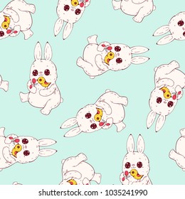 Seamless Pattern Funny Cartoon Bunnies Handdrawn Stock Vector Royalty Free