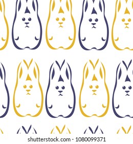Seamless pattern with funny cartoon bunnies. Abstract cute animals on white background. 