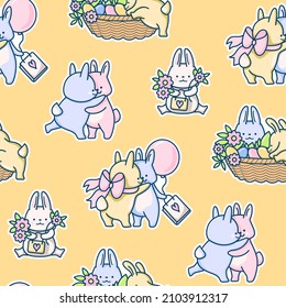 Seamless pattern with funny cartoon Bunnies. Hand-drawn illustration. Vector.