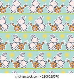 Seamless pattern with funny cartoon Bunnies. Hand-drawn illustration. Vector.