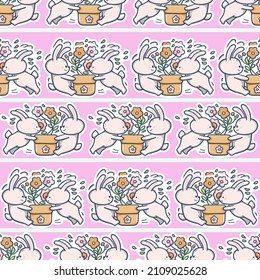 Patrón sin foco con graciosos caricaturas de Bunnies. Ilustración dibujada a mano. Vector.