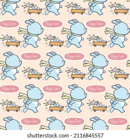 Seamless pattern with funny cartoon Bunnies. Hand-drawn illustration. Vector.