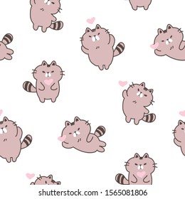 Seamless Pattern with Funny Cartoon Cat Design on White Background