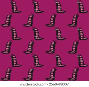 Seamless pattern with funny cartoon caterpillar character