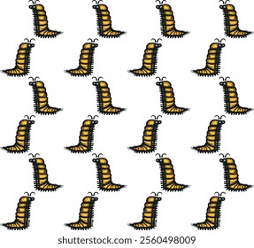 Seamless pattern with funny cartoon caterpillar character