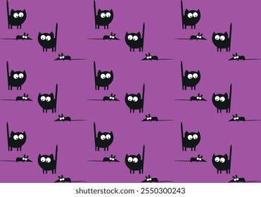 Patrón sin fisuras con divertidos gatos de dibujos animados y ratones