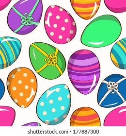 Seamless pattern of funny cartoon colorful Easter eggs
