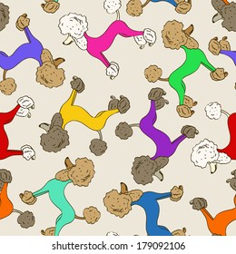 Seamless pattern of funny cartoon colorful poodle dogs