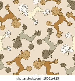 Seamless pattern of funny cartoon colorful poodle dogs