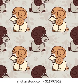 Seamless pattern of funny cartoon colorful poodle dogs