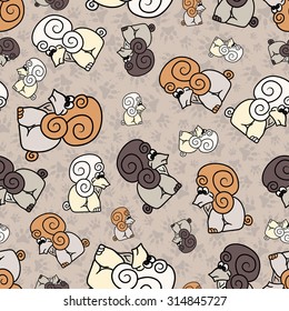 Seamless pattern of funny cartoon colorful poodle dogs