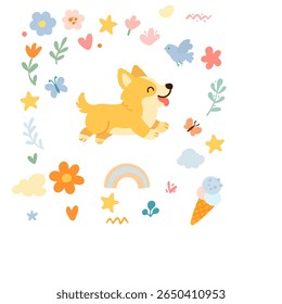 Padrão perfeito com cães engraçados de desenho animado corgis. Excelente para tecido, têxtil