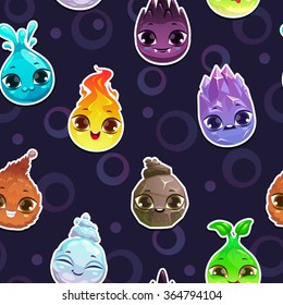 Seamless pattern with funny cartoon creature characters, vector texture