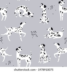 Seamless pattern with funny cartoon dalmatian dogs. Great for fabric, textile Vector Illustration