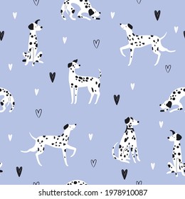 Seamless pattern with funny cartoon dalmatian dogs. Great for fabric, textile Vector Illustration