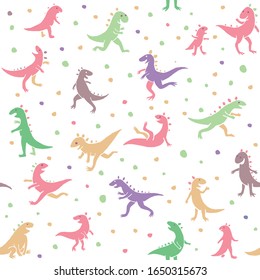 Seamless pattern with funny cartoon dinosaurs