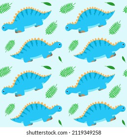 Seamless pattern with funny cartoon dinosaurs. Cute print for children clothes, textile, nursery room decor. Baby background for fabric, postcard, wrapping paper, gift products, wallpaper