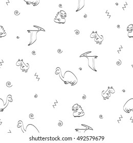 Seamless pattern with funny cartoon dinosaurs. Ideal for children room decoration, wrapping, cards, baby shower,  banners, backgrounds.