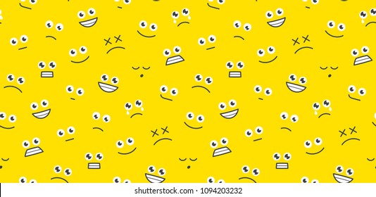 Seamless pattern with funny cartoon faces. isolated on yellow background
