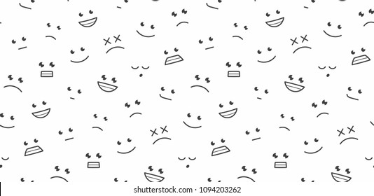 Seamless pattern with funny cartoon faces. isolated on white background