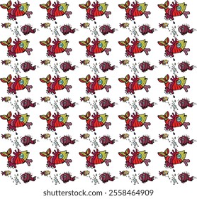 Seamless pattern with funny cartoon fish characters