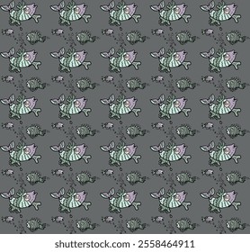 Seamless pattern with funny cartoon fish characters