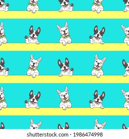 Seamless pattern with funny  cartoon french bulldogs