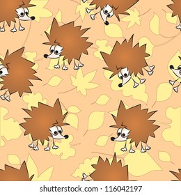 Seamless pattern - funny cartoon hedgehogs