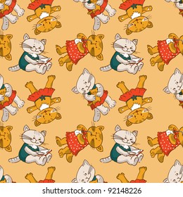 Seamless pattern -funny cartoon kitten.