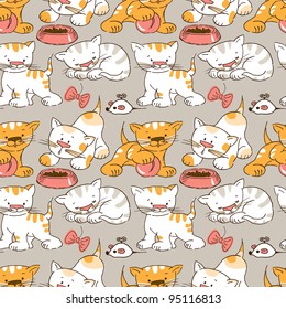Seamless pattern -funny cartoon kitten.