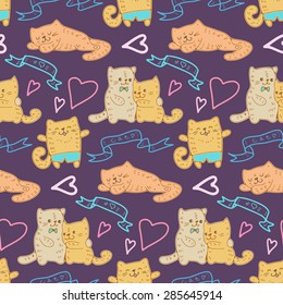 Seamless pattern - funny cartoon kittens. Vector illustration.