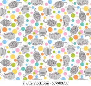 Seamless pattern with funny cartoon kittens. Vector illustration with cats can be used for wallpaper, web page background, surface textures.