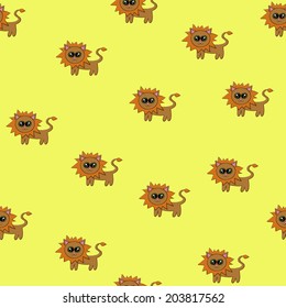 Seamless pattern with funny cartoon lions