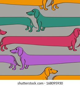 Seamless pattern with funny cartoon long Dachshund dogs 