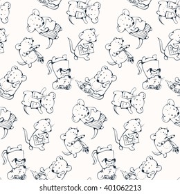Seamless pattern - funny cartoon mice. Hand-drawn illustration. Vector.