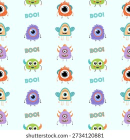 Seamless pattern of funny cartoon monsters