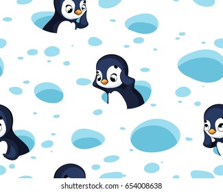 Seamless pattern with funny cartoon penguins. Vector illustration