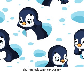 Seamless pattern with funny cartoon penguins. Vector illustration