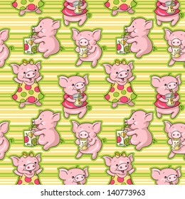 Seamless pattern - funny cartoon  pigs