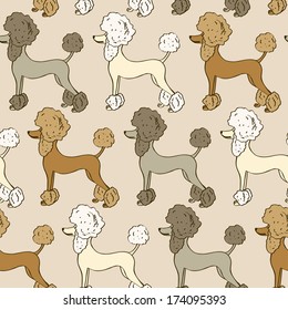 Seamless pattern of funny cartoon poodle dogs
