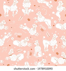 Seamless pattern with funny cartoon poodle dogs. Great for fabric, textile Vector Illustration