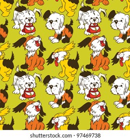 Seamless pattern - funny cartoon puppies